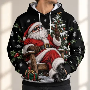 Jolly Santa Beside Decorated Christmas Tree for Festive Holiday Gatherings and Cheer All-over Print Hoodie (Lightweight)