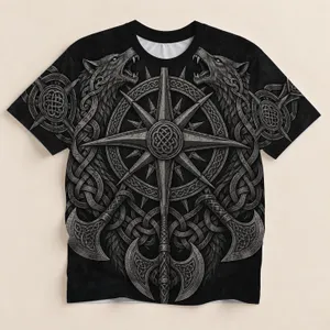Norse Compass Wolves And Knotwork For Mythology Fans And Viking Enthusiasts All-over Print Unisex T-shirt
