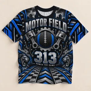 Blue Silver Football Field Motif for Detroit Game Day and Halloween Gift for Men All-over Print Unisex T-shirt