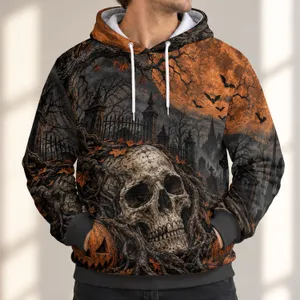 Skull Pumpkin Full Moon Halloween Scene for Eerie Autumn Nights and Haunted Gatherings All-over Print Hoodie (Lightweight)