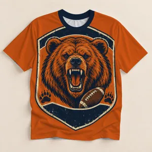 Roaring Bear Football Crest for Game Day Fans and Vintage Sports Collectors All-over Print Unisex T-shirt