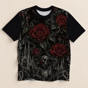 Gothic Red Roses, Bats and Cathedral Aesthetic for Dark Alternative Everyday Style All-over Print Unisex T-shirt