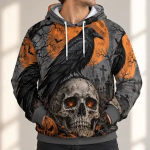 Raven Skull Pumpkin Moon Halloween Scene for Spooky Autumn Nights and Halloween Fans All-over Print Hoodie (Lightweight)