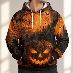 Halloween Pumpkin Moonlit Graveyard Scene for Autumn Parties and Gothic Night Out All-over Print Hoodie (Lightweight)
