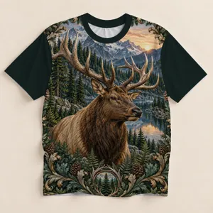 Elk Mountain Forest Scene for Hiking, Camping and Everyday Outdoor Adventures All-over Print Unisex T-shirt