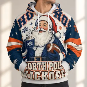 Santa Football Holiday Cheer for Christmas Game Day Gatherings and Winter Parties with Cocoa All-over Print Hoodie (Lightweight)