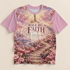 Pink Cherry Blossom Faith Cross And Pathway For Christian Inspiration And Devotion All-over Print Unisex T-shirt