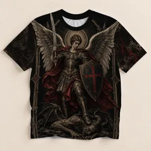 Winged Celestial Warrior and Shield for Gothic Devotional Style Enthusiasts All-over Print Unisex T-shirt