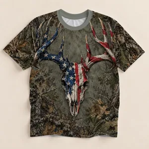 Patriotic Deer Skull and Antlers for Hunting Season and Rugged Outdoor Adventures All-over Print Unisex T-shirt