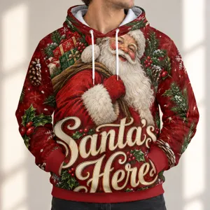 Jolly Santa With Gifts and Holly for Christmas Celebrations and Cozy Winter Cheer All-over Print Hoodie (Lightweight)