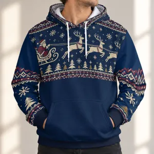 Santa Sleigh, Reindeer, Snowflakes and Pine Trees for Cozy Christmas Celebrations All-over Print Hoodie (Lightweight)