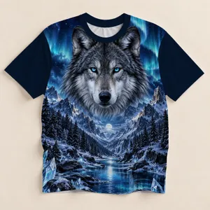 Howling Wolf Under Aurora Over Icy Mountains for Outdoor Adventure and Nature Lovers All-over Print Unisex T-shirt