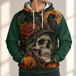 Witch Hat Skull, Raven and Pumpkins for Gothic Halloween Night Celebrations All-over Print Hoodie (Lightweight)