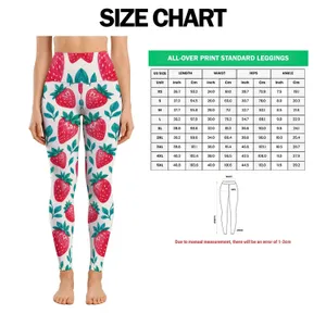 Bright Strawberry and Teal Leaf Motifs for Yoga, Pilates and Everyday Summer Style Leggings