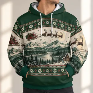 Santa Sleigh and Reindeer Over Snowy Cabin for Cozy Christmas Holiday Gatherings All-over Print Hoodie (Lightweight)