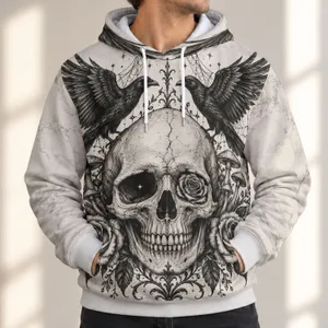 Gothic Skull, Crow, Moon and Roses for Dark Academia Autumn Occult Style Lovers All-over Print Hoodie (Lightweight)