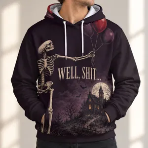 Skeleton Balloons and Haunted House for Halloween Parties and Spooky Autumn Nights All-over Print Hoodie (Lightweight)