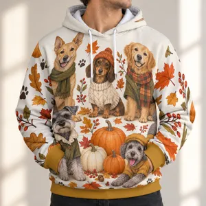 Autumn Dogs in Cozy Sweaters with Pumpkins for Fall Lovers and Halloween Season All-over Print Hoodie (Lightweight)