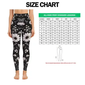 Black And White Daisy Blooms for Yoga Pilates and Everyday Casual Style for Women Leggings