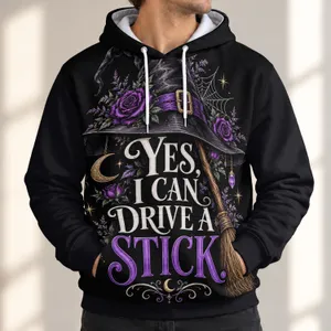 Witch Hat, Broom and Floral Moon Motifs for Halloween Gatherings and Cozy Autumn Nights All-over Print Hoodie (Lightweight)