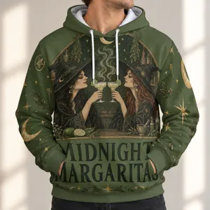 Two Witches Toasting Under a Crescent Moon for Halloween and Cozy Autumn Nights All-over Print Hoodie (Lightweight)