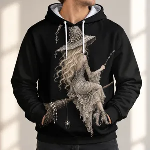 Pearl Witch Broom and Spider for Halloween Parties and Gothic Autumn Night Gatherings All-over Print Hoodie (Lightweight)