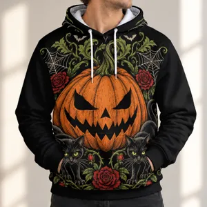 Double Black Cats and Jack-O'-Lantern for Spooky Halloween Nights and Fall Gatherings All-over Print Hoodie (Lightweight)