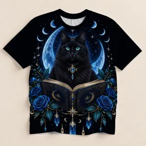 Mystical Black Cat Moon Phases for Celestial Night Lovers and Witchy Style All-over Print Unisex T-shirt