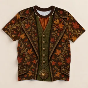 Autumn Maple Leaf Pumpkin Faux Suit for Thanksgiving Gatherings and Fall Celebrations All-over Print Unisex T-shirt