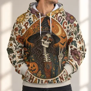 Skeleton Witch Peace Magic Halloween Bohemian Retro Fall Festival Style for Spooky Season All-over Print Hoodie (Lightweight)