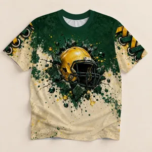 Golden Football Helmet With Forest Green Accents For Game Day And Outdoor Fans All-over Print Unisex T-shirt