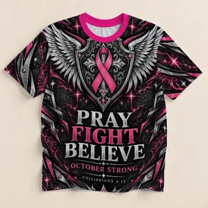 Pink Ribbon Faith Shield for Breast Cancer Awareness and October Encouragement Gifts All-over Print Unisex T-shirt