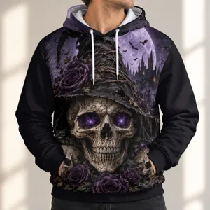 Gothic Skull Witch Hat and Moonlit Bats for Halloween Nights, Dark Fantasy Fans All-over Print Hoodie (Lightweight)