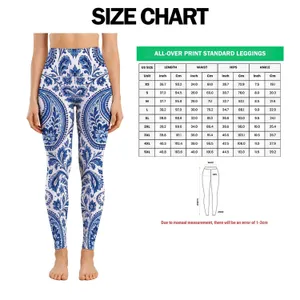 Blue And White Paisley Motifs For Yoga, Pilates, Travel And Everyday Casual Wear Leggings