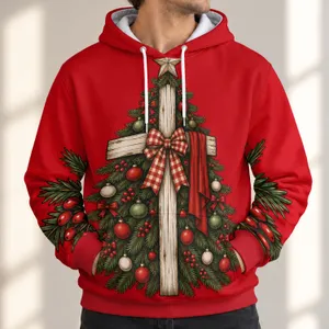 Rustic Christmas Cross and Evergreen Tree for Holiday Gatherings and Winter Celebrations All-over Print Hoodie (Lightweight)
