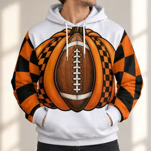 Plaid Pumpkin Football for Autumn Tailgates and Cozy Fall Game Day Celebrations for Her All-over Print Hoodie (Lightweight)