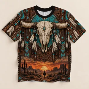 Western Bull Skull and Desert Rider for Ranch Days, Rodeos and Outdoor Adventures All-over Print Unisex T-shirt