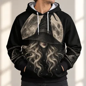 Witch Hat Crescent Moon Celestial Night for Autumn Parties and Cozy Evenings All-over Print Hoodie (Lightweight)