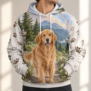 Golden Retriever Rainbow Memorial Pathway for Pet Remembrance and Dog Lovers All-over Print Hoodie (Lightweight)