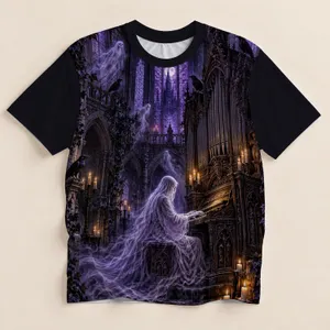 Spooky Ghost Playing Pipe Organ for Halloween Gothic Cathedral Night Celebrations All-over Print Unisex T-shirt
