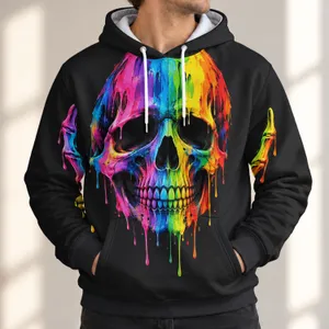 Rainbow Dripping Skull And Skeleton Hands For Halloween Nights And Gothic Festival Style All-over Print Hoodie (Lightweight)