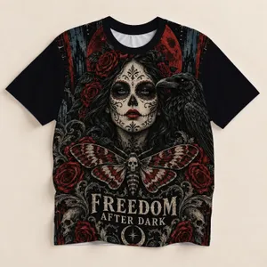 Gothic Sugar Skull, Crimson Roses And Raven For Halloween Nightlife Style Gift For Her All-over Print Unisex T-shirt