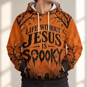 Crescent Moon Graveyard Scene for Halloween Night and Gothic Seasonal Style All-over Print Hoodie (Lightweight)