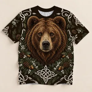 Woodland Bear and Pine Boughs for Nordic Winter Festivals and Cozy Countryside Days All-over Print Unisex T-shirt
