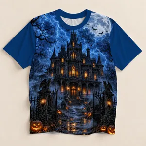 Haunted Mansion Moonlit Halloween Scene for Spooky Autumn Nights and Parties All-over Print Unisex T-shirt