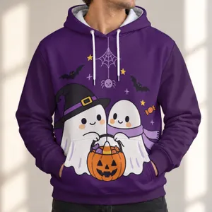 Cute Ghost Halloween Candy Pumpkin Scene for Cozy Autumn Parties and Trick-or-Treating All-over Print Hoodie (Lightweight)