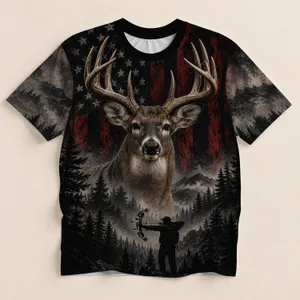 Whitetail Buck And Bowhunter Wilderness Scene For Deer Hunting Season Outdoorsman Gift All-over Print Unisex T-shirt