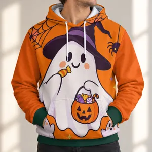 Cute Halloween Ghost Witch Hat and Pumpkin Bucket for Autumn Trick or Treat Parties All-over Print Hoodie (Lightweight)