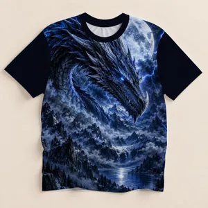 Blue Dragon Moonlit Mountain Scene For Outdoor Adventure And Fantasy Fans All-over Print Unisex T-shirt