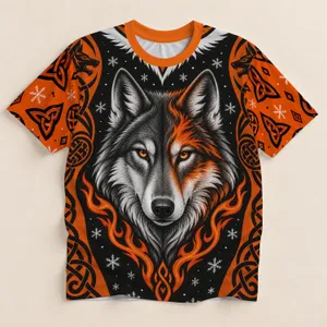 Wolf Head Flame and Celtic Knot Winter Style for Nordic Outdoor Adventures and Cold Days All-over Print Unisex T-shirt